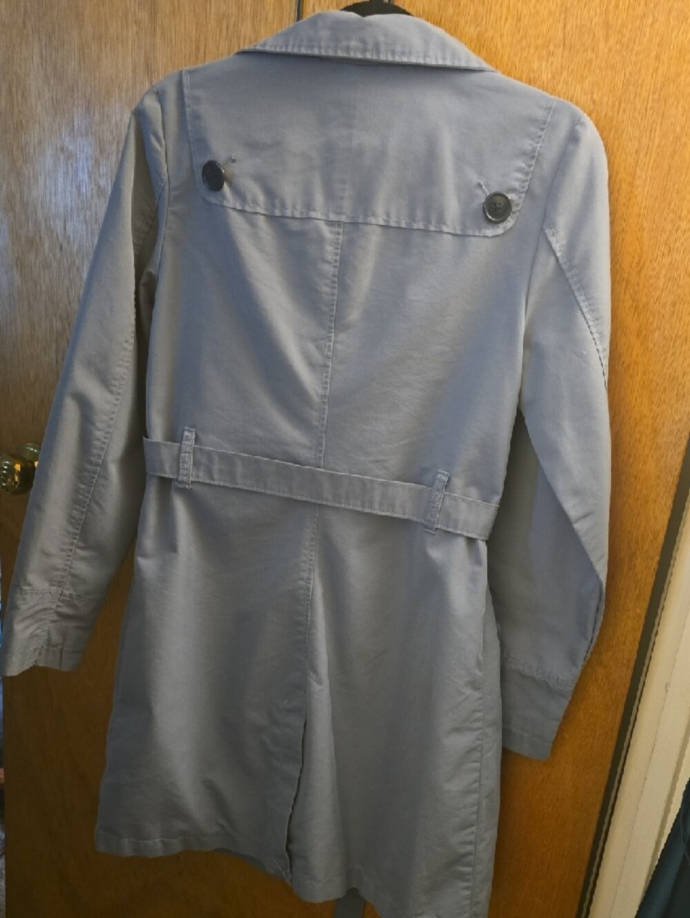Women's Light  Blue Double-Breasted Trench Coat - Picture 7 of 11